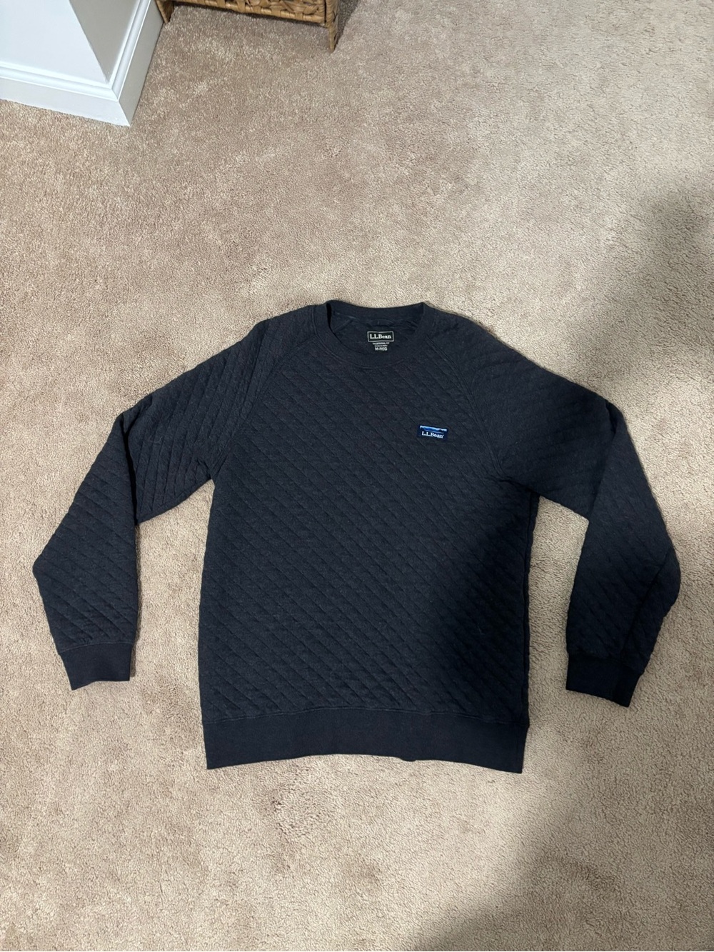 L.L. Bean Men's Quilted Crewneck Sweater - Dark Charcoal - Mens M (Regular Fit)